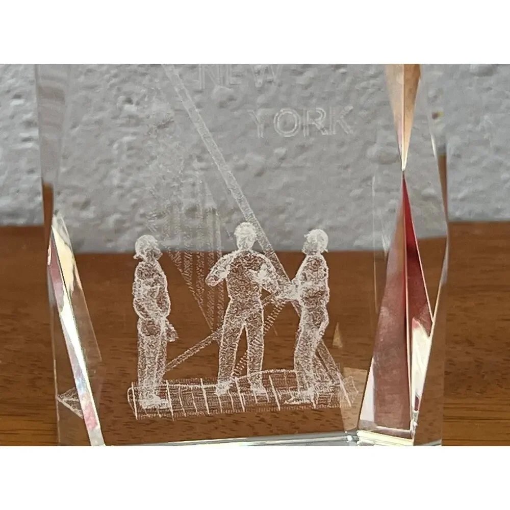 New York City Ground Zero Flag Tribute Laser Etched Crystal Souvenir 9.11 USA